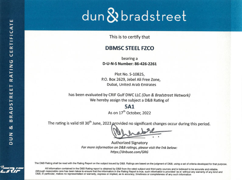 The D&B Rating Certificate